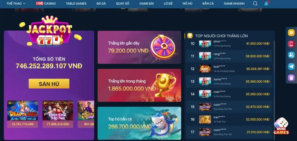 Game Nổ Hũ Jackpot Lũy Tiến tại 777x